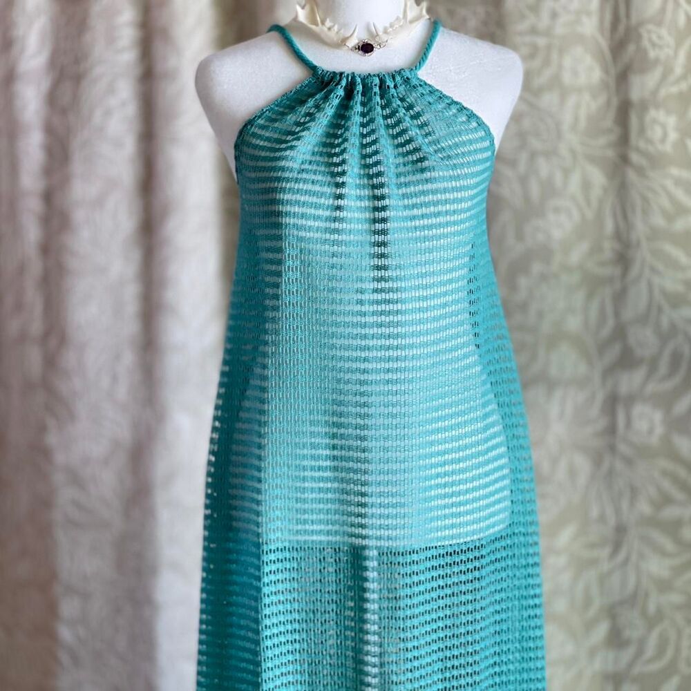 NWT Haute Hippie Aqua Crochet Maxi Dress Festival Boho Cover-Up Festival Size S